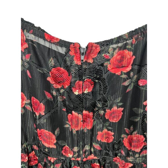 Altard State Floral Puff Long-Sleeve Mini Dress XS Black & Red - Picture 12 of 14